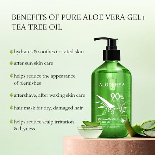Aloderma Organic Aloe Vera Gel for Skin Tea Tree Oil Made within 12 Hours of Harvest Soothing Pure Aloe Vera Gel for Fac