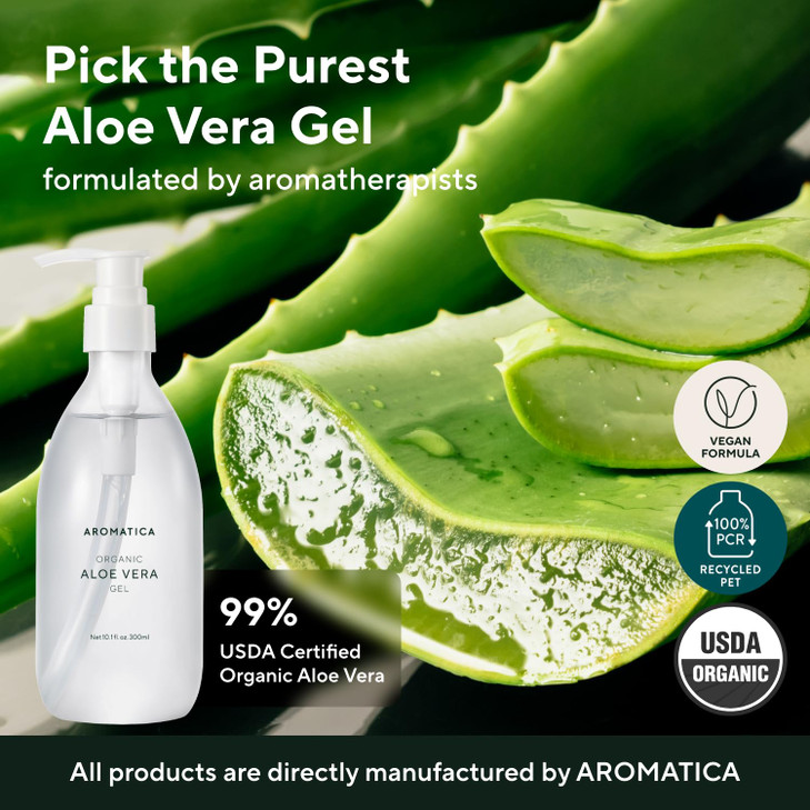 AROMATICA Organic Aloe Vera Gel 2 packs After Sun Care and Sunburn Relief with Pure Aloe Vera Gel FaceHair Sun Burn Mois