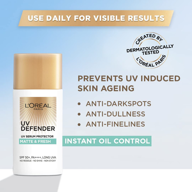 LOral Paris Sunscreen Lightweight Matte Sunscreen For Oily Skin UVA UVB Protection With SPF 50 PA Matte Fresh UV Defende