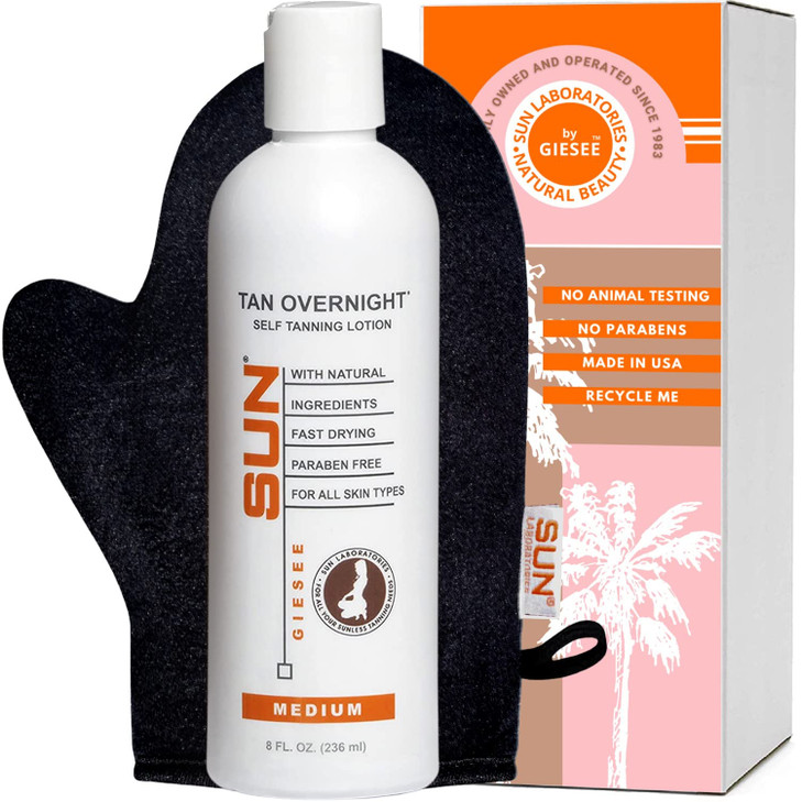 Sun Laboratories By Giesee Tan Overnight Sunless Tanning Lotion and Tanning Mitt Self Tanning Lotion Organic Self Tanner