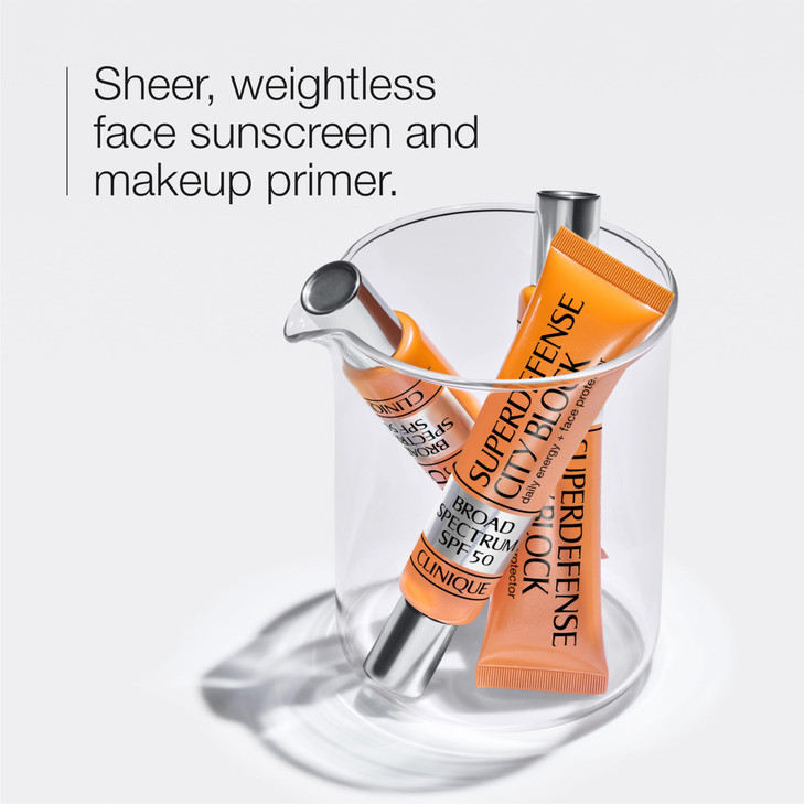 Clinique Superdefense City Block Oil Free Broad Spectrum SPF 50 Daily Energy Face Protector Sheer Weightless Makeup Prim