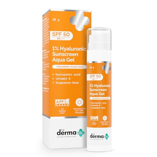 The Derma Co 1 Hyaluronic Sunscreen Aqua Gel with SPF 50 PA Broad Spectrum UVAB Blue Light Protection Lightweight Quick