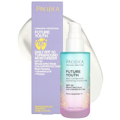 Pacifica Peptide Face Moisturizer Future Youth Daily Turnaround Hydrating SPF 50 Broad Spectrum UVAUVB Sun Protection Su