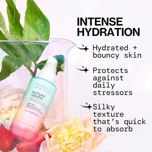 Pacifica Peptide Face Moisturizer Future Youth Daily Turnaround Hydrating SPF 50 Broad Spectrum UVAUVB Sun Protection Su