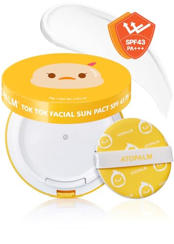 ATOPALM Tok Tok Facial Sun Pact Sun Cushion SPF43 PA Sunscreen Korean For Dry and Sensitive Skin Outdoor Sunscreen Compa