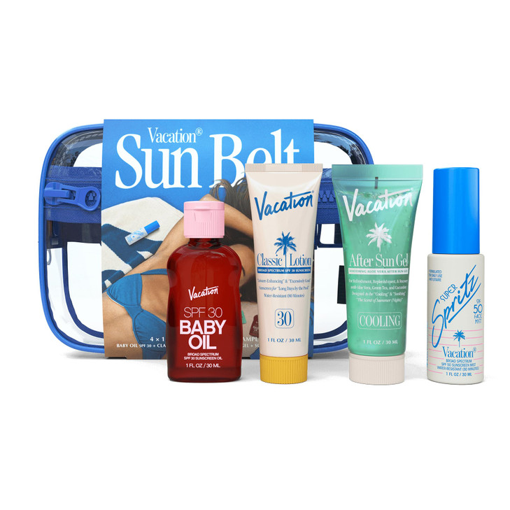 Vacation Sun Belt Sampler Includes Baby Oil SPF 30 Super Spritz SPF 50 Face Mist Classic Lotion SPF 30 After Sun GelFest