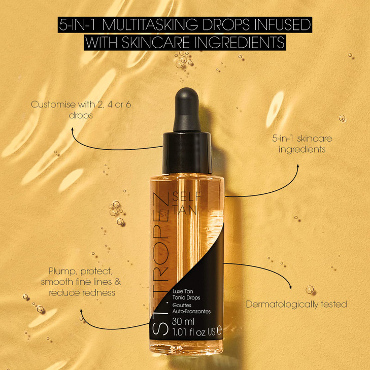 StTropez Luxe Tan Tonic Glow Drops 5in1 Face Self Tanning Drops Niacinamide Hyaluronic Acid Vitamin C E Vegan Natural Cr
