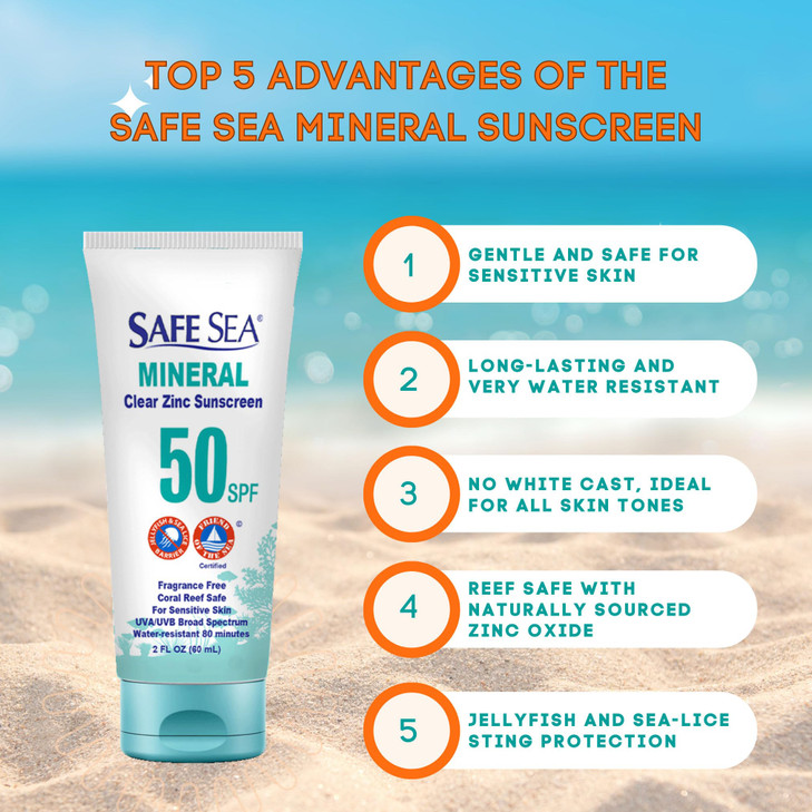 Safe Sea Zinc Oxide Sunscreen SPF50 Clear Mineral Face Sunscreen AntiJellyfish Sting Protective Lotion Coral Reef Safe T