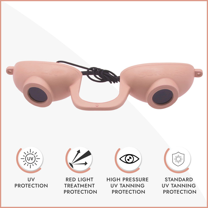 Super Sunnies EVO Flex UV Eye Protection FDA Compliant Tanning Bed Goggles Red Light Theraphy Eyeshields with Case Peach