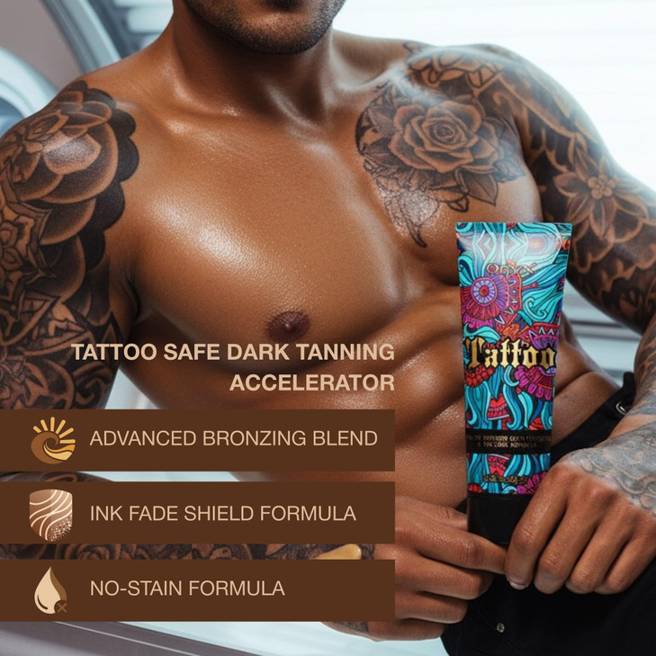 Tattoo Safe Tanning Bed Lotion Indoor Dark Tanning Accelerator with Fade Protection Tattoo Color Enhancer Hydrating Skin