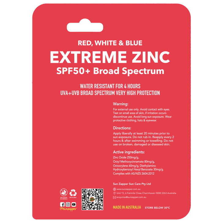 Sun Zapper Extreme Zinc Sunscreen Stick 3Pack SPF 50 Red White Blue Colored Water Resistant Mineral Sunscreen Sticks for