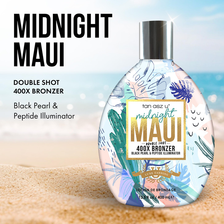 Tan Asz U Midnight Maui Tanning Lotion Double Shot 400X Bronzer Black Pearl Peptide Illuminator Tanning Lotion with Inkt