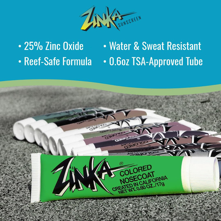 Zinka Colored Zinc Oxide Sunblock High Zinc Formula for Nose and Face Water Sweat Resistant Jungle Green