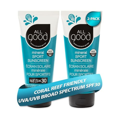 All Good Sunscreen Sport Mineral Sunscreen Lotion Reef Friendly SPF 30 for Face Body Water Sweat Resistant 2pack 3 oz