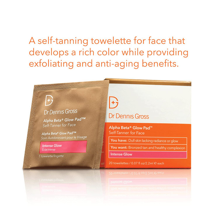 Dr Dennis Gross Alpha Beta Glow Pad Self Tanner Intense Glow for Face for Dull Skin Lacking Radiance Glow 20 Towelettes