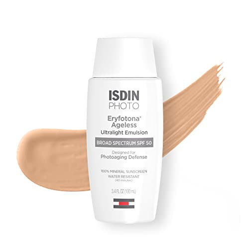 ISDIN Eryfotona Ageless Tinted Mineral Sunscreen for Face SPF 50 Zinc Oxide Formula Helps Repair Sun Damage 34 FlOz Trav