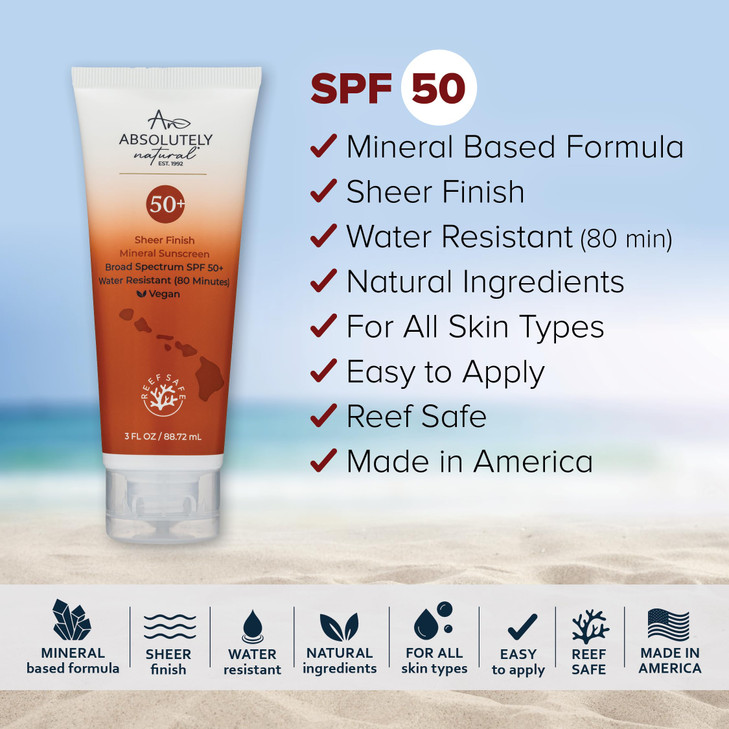 Absolutely Natural SPF 50 Mineral Sunscreen Lotion AntiAging Sunblock for Body Face Made with Rose Hips Aloe Zinc Oxide