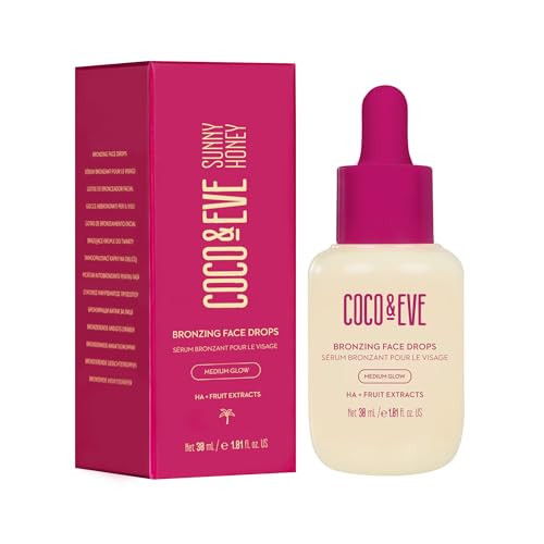 Coco Eve Sunny Honey Bronzing Face Tanning Drops Medium Glow for Natural Self Tanning Hydrating Hyaluronic Acid Gradual