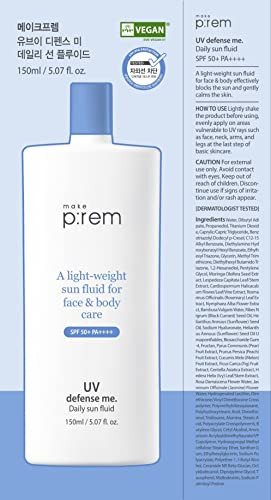 MAKEPREM Defense Me Daily Vegan Sun Fluid Nongreasy Calming Hydrating SPF 50PA Sunblock Reefsafe UV Broad Protection Sun