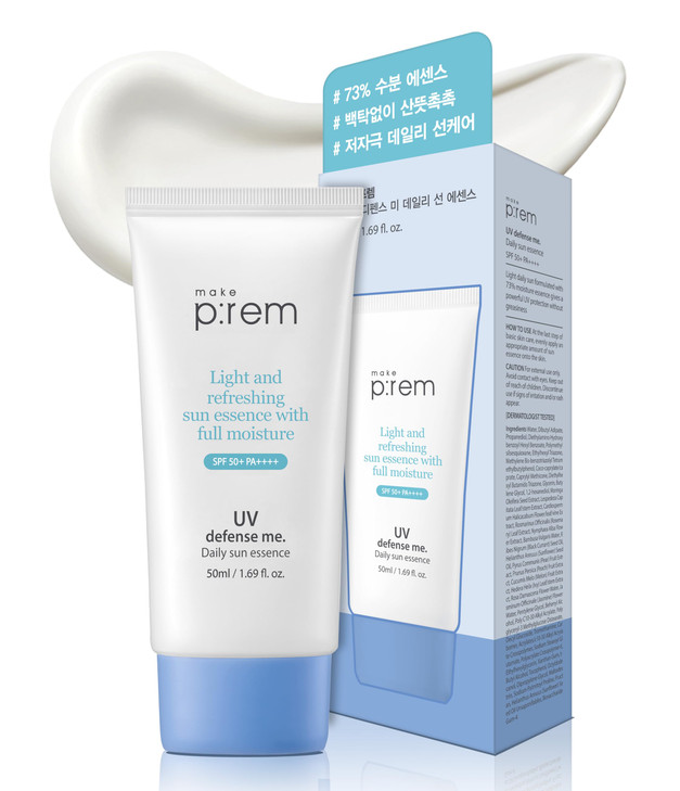 MAKEPREM UVA UVB Defense Me Daily Sun Essence VEGAN Makeup Sunscreen Gel SPF 50 PA 169 Fl Oz ReefSafe Moisture Sunblock