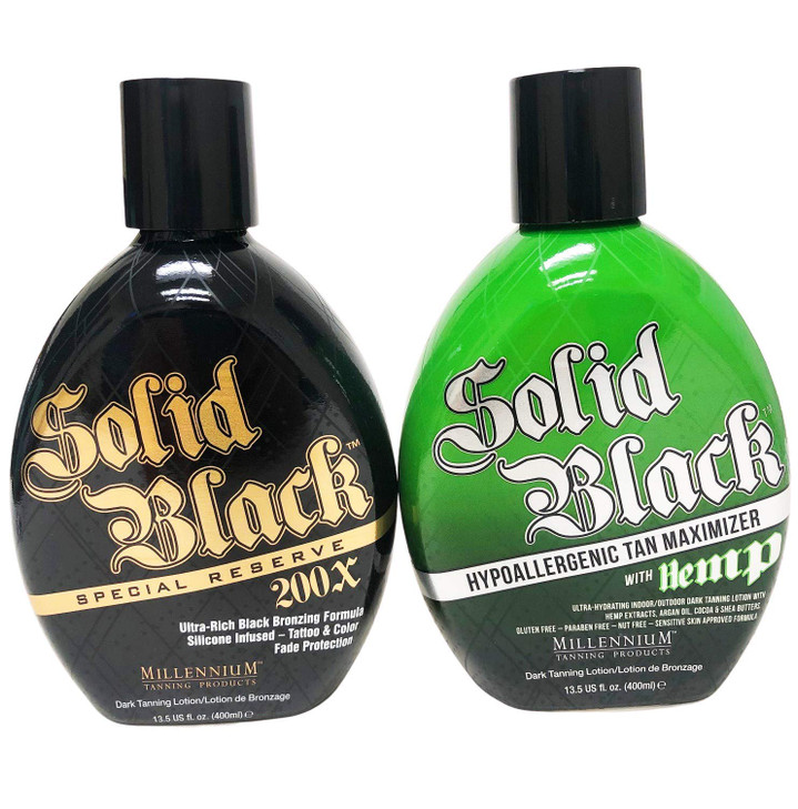 2 Pack Millennium Tanning Solid Black Special Reserve 200x Millennium Tanning Solid Black Hypoallergenic Tan Maximizer w