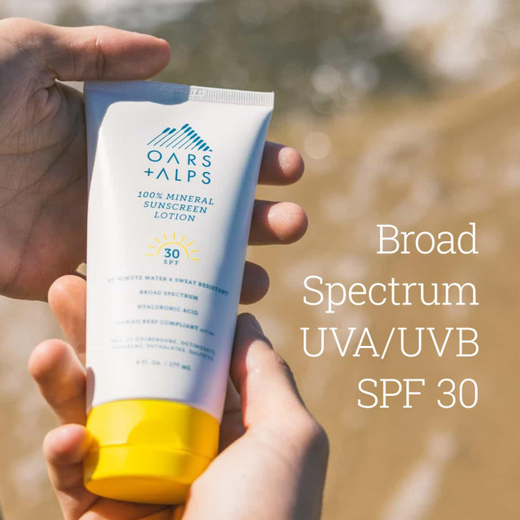 Oars Alps Mineral SPF 30 Sunscreen Body Lotion Infused with Hyaluronic Acid Shea Butter and Coconut Oil Water and Sweat