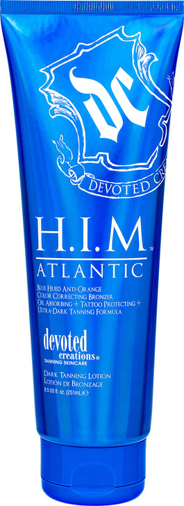 Devoted Creations HIM Atlantic Tanning Lotion Blue Hued AntiOrange Color Correcting Bronzer Oil Absorbing Tattoo Protect