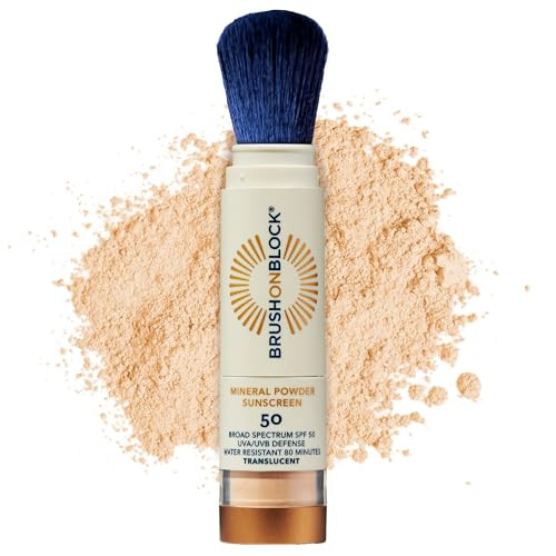 Brush On Block SPF 50 Mineral Powder Sunscreen Translucent Broad Spectrum Water Resistant Face Protection For All Skin T