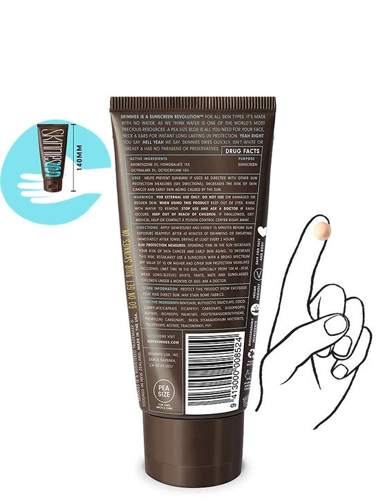 Skinnies Sungel New Formula SPF30 Eco Sunscreen 34oz UVA UVB Not Diluted With Water Reef Safe Vegan Use Pea Size Blob