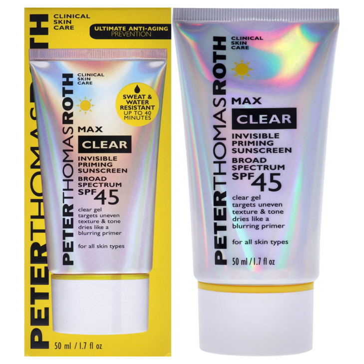 Peter Thomas Roth Max Clear Invisible Priming Sunscreen Broad Spectrum SPF 45 Makeup Primer with SPF WaterResistant Suns
