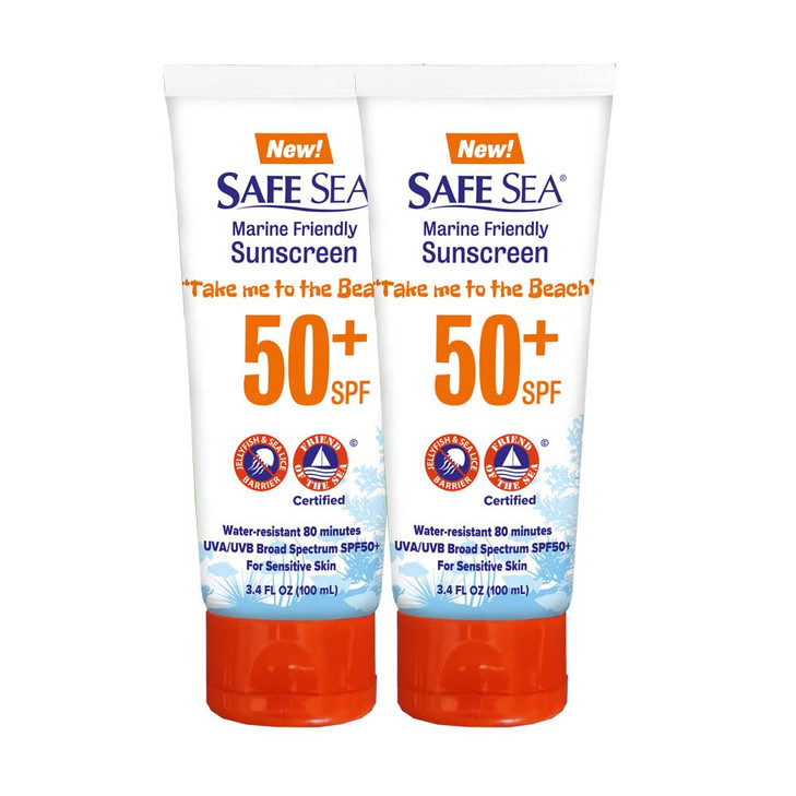 SAFE SEA AntiJellyfish Sting Protective Lotion Sunscreen Sunblock Sea Lice Jelly Fish 50SPF Adults Tube 34 oz 2 pack