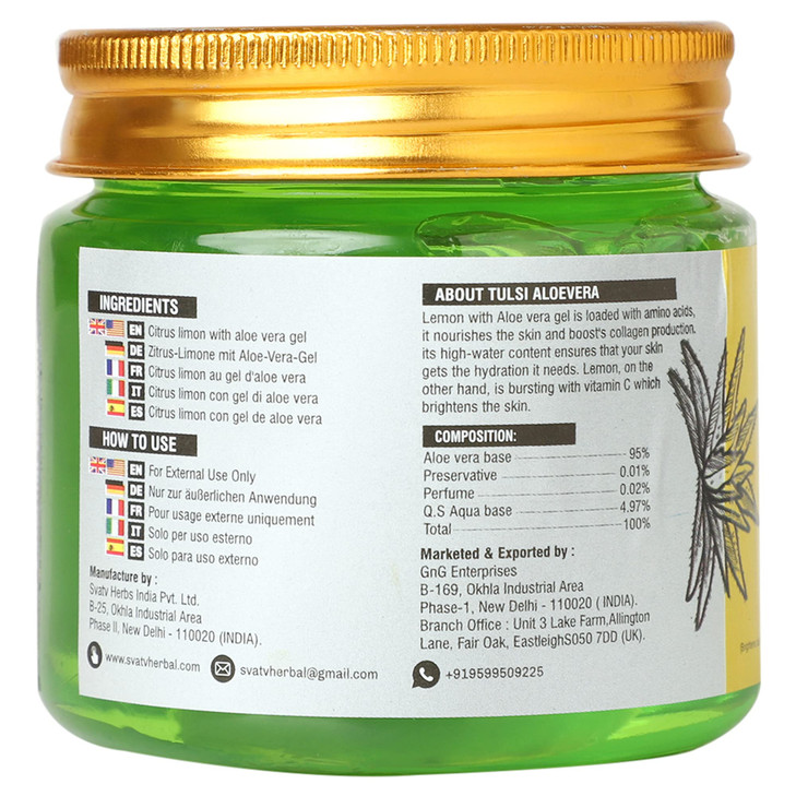 SVATV Natural Aloe Vera Gel With Lemon Fragrance for Face Skin Hair Sunburn Relief Unscented Gel Suitable for All Skin T