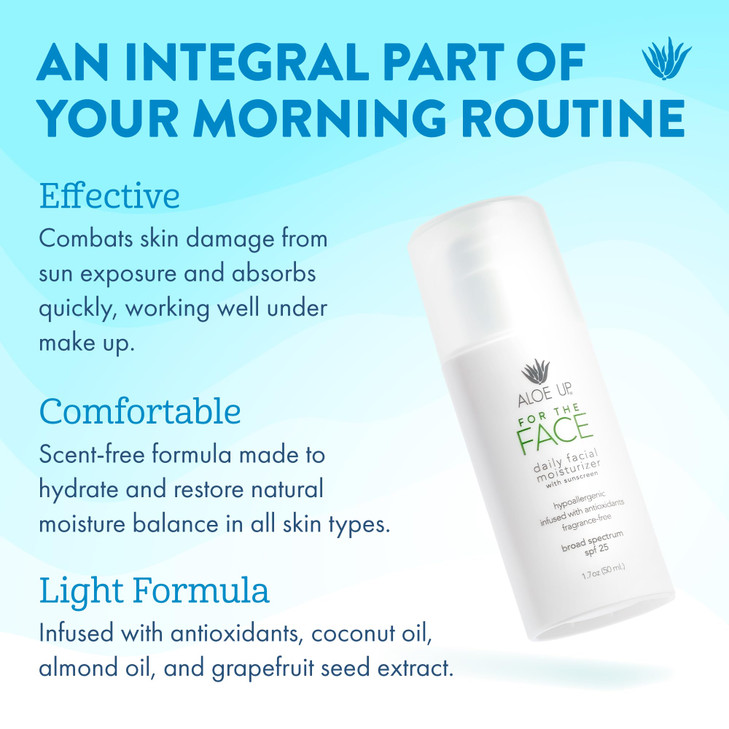 Aloe Up For the Face Daily Moisturizer with SPF 25 Sunscreen AlcoholFree Broad Spectrum Facial Lotion With Aloe Vera Gel