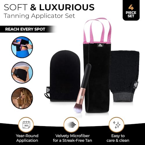 Bronze Tan Self Tanner Accessory Kit Includes Self Tanning Mitt Tan Remover Exfoliating Mitt EasyReach Back Applicator T