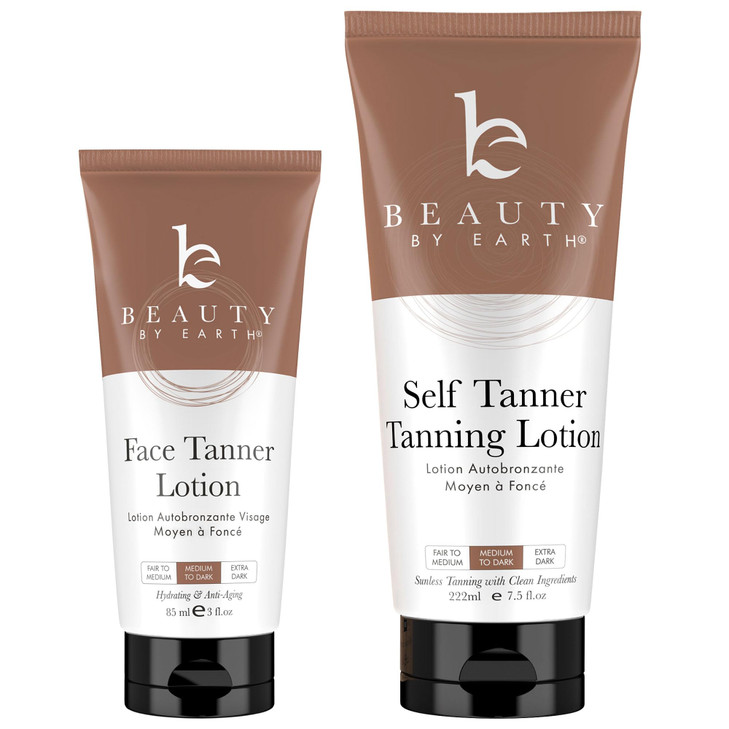 Self Tanner Face Body With Organic Aloe Vera Shea Butter Sunless Tanning Lotion Bronzer Buildable Light Medium or Dark T