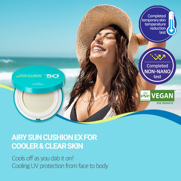 SCINIC Enjoy All Round Airy Sun Cushion EX SPF50PA088oz 25g Cooling UV Protection Natural Toneup From Face To Body For A