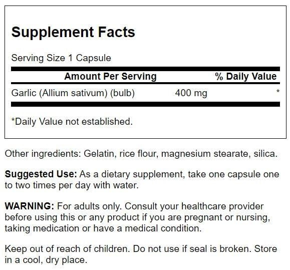 Swanson Full Spectrum Garlic (Cloves) 400 Milligrams 60 Capsules online at globaldelivered