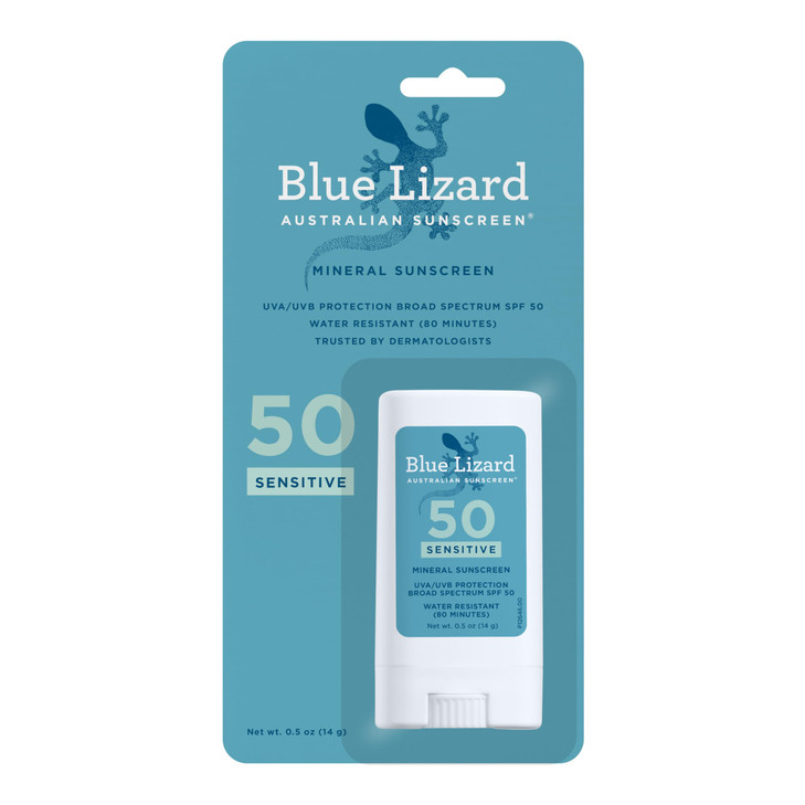BLUE LIZARD Sensitive Mineral Sunscreen Stick with Zinc Oxide SPF 50 Water Resistant UVA UVB Protection Easy to Apply Fr