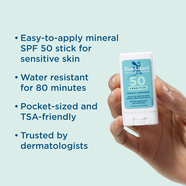 BLUE LIZARD Sensitive Mineral Sunscreen Stick with Zinc Oxide SPF 50 Water Resistant UVA UVB Protection Easy to Apply Fr