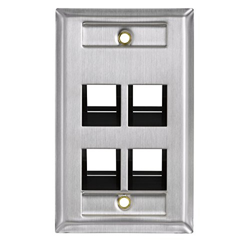 Leviton 4Port Angled Stainless Steel QuickPort Single Gang Wallplate with ID Windows 430811L4 White