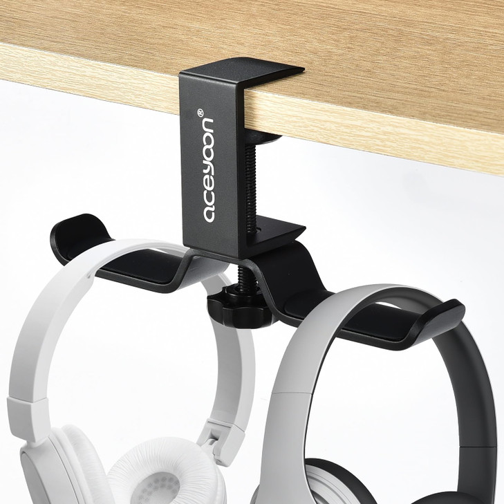 aceyoon Foldable Headphone Stand for Desk Aluminum Headset Stand Clamp Hook Under Desk Space Save Mount Headset Holder f