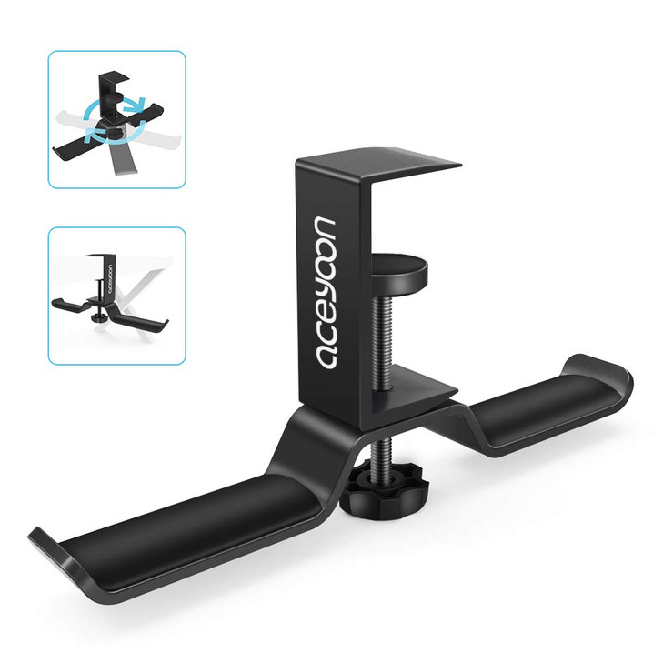 aceyoon Foldable Headphone Stand for Desk Aluminum Headset Stand Clamp Hook Under Desk Space Save Mount Headset Holder f