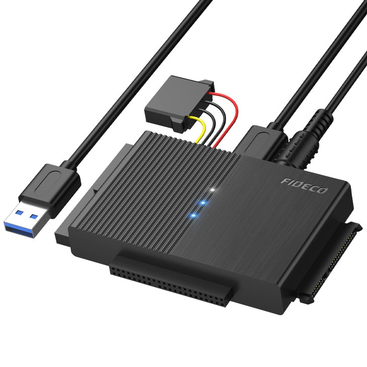 FIDECO USB 30 to SATA or IDE Adapter Hard Drive Adapter Cable Universal for 2535 inch SATA HDDSSD IDE HDD with 12V Power
