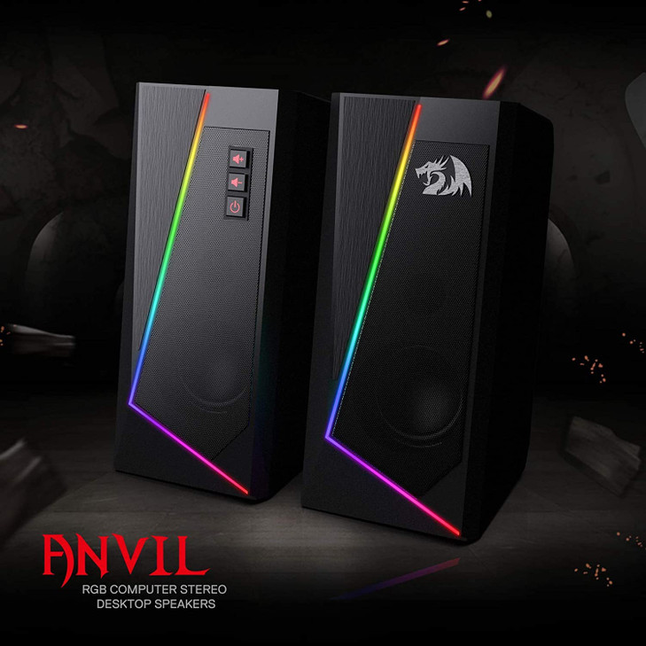 Redragon GS520 RGB Desktop Speakers 20 Channel PC Computer Stereo Speaker with 6 Colorful LED Modes Enhanced Sound and E