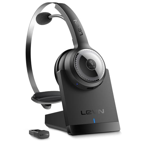 LEVN Bluetooth 50 Headset Wireless Headset with Microphone AI Noise Cancelling 35Hrs Bluetooth Headphones with USB Dongl
