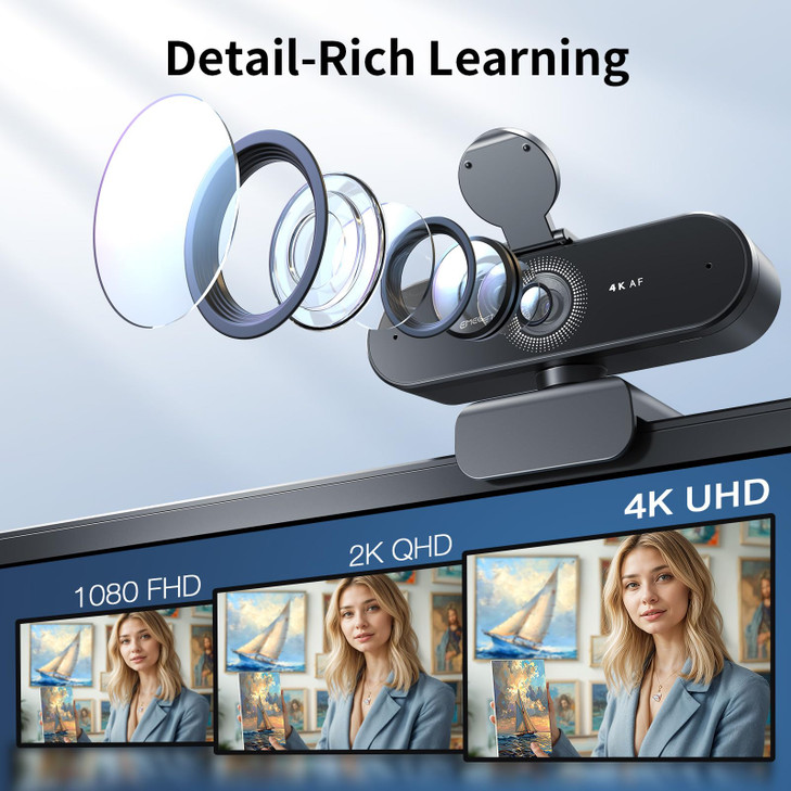 EMEET NOVA 4K Webcam for PC Ultra 4K HD PDAF Autofocus Dual Omnidirectional Mics 73 FOV Auto Light Correction USBA Priva