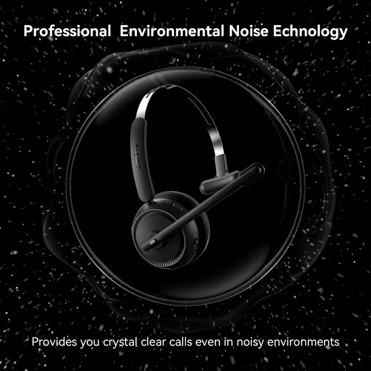 LEVN Wireless Headset 52 for Call Center Bluetooth Headphones with Mic for WorkNoise Cancelling 65 Hours Woktime Mute Bu