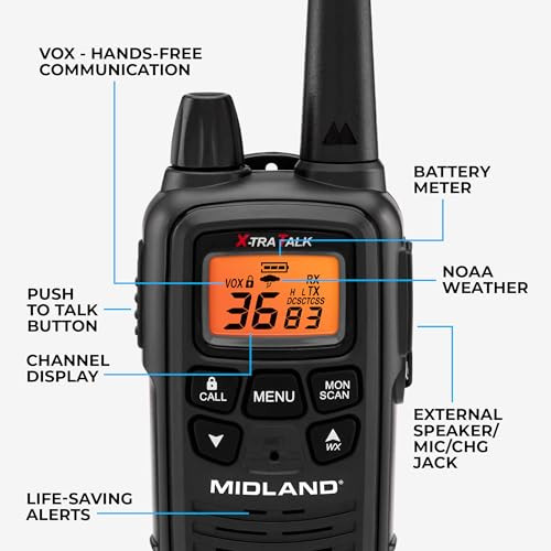 Midland LXT600VP3 FRS Walkie Talkies Long Range 36Channel TwoWay Radios NOAA Weather Alerts2Pack Black