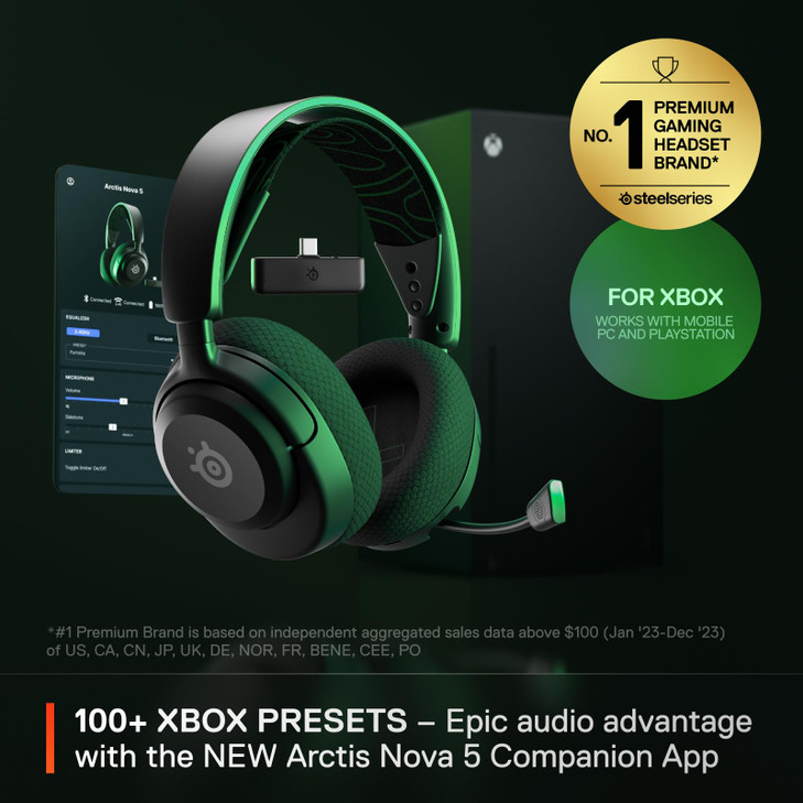 SteelSeries Arctis Nova 5X Wireless MultiSystem Gaming Headset Neodymium Magnetic Drivers 100 Audio Presets 60 HR Batter