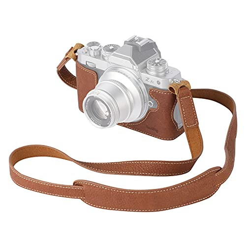 SmallRig Z fc Camera Case with Shoulder Strap Retro Style Brown Leather Half Case with Aluminum Baseplate for Nikon Z fc